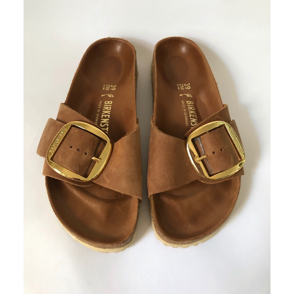 Birkenstock Madrid Big Buckle Slide Sandal in Cognac (Size 39)